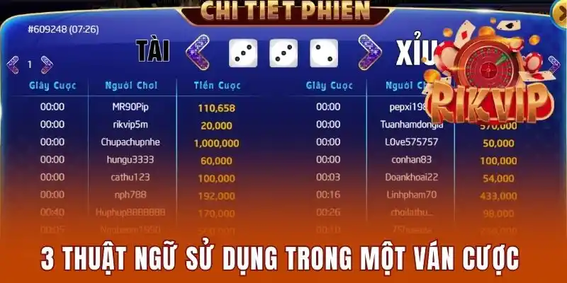 3 thuật ngữ sử dụng trong một ván cược tài xỉu